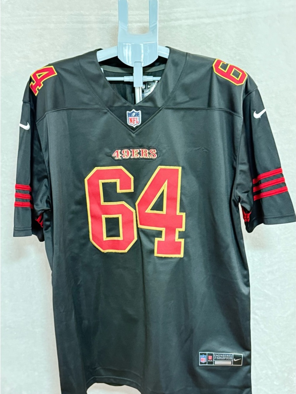 Nike Black and Red San Francisco 49ers #64 Hills Jersey